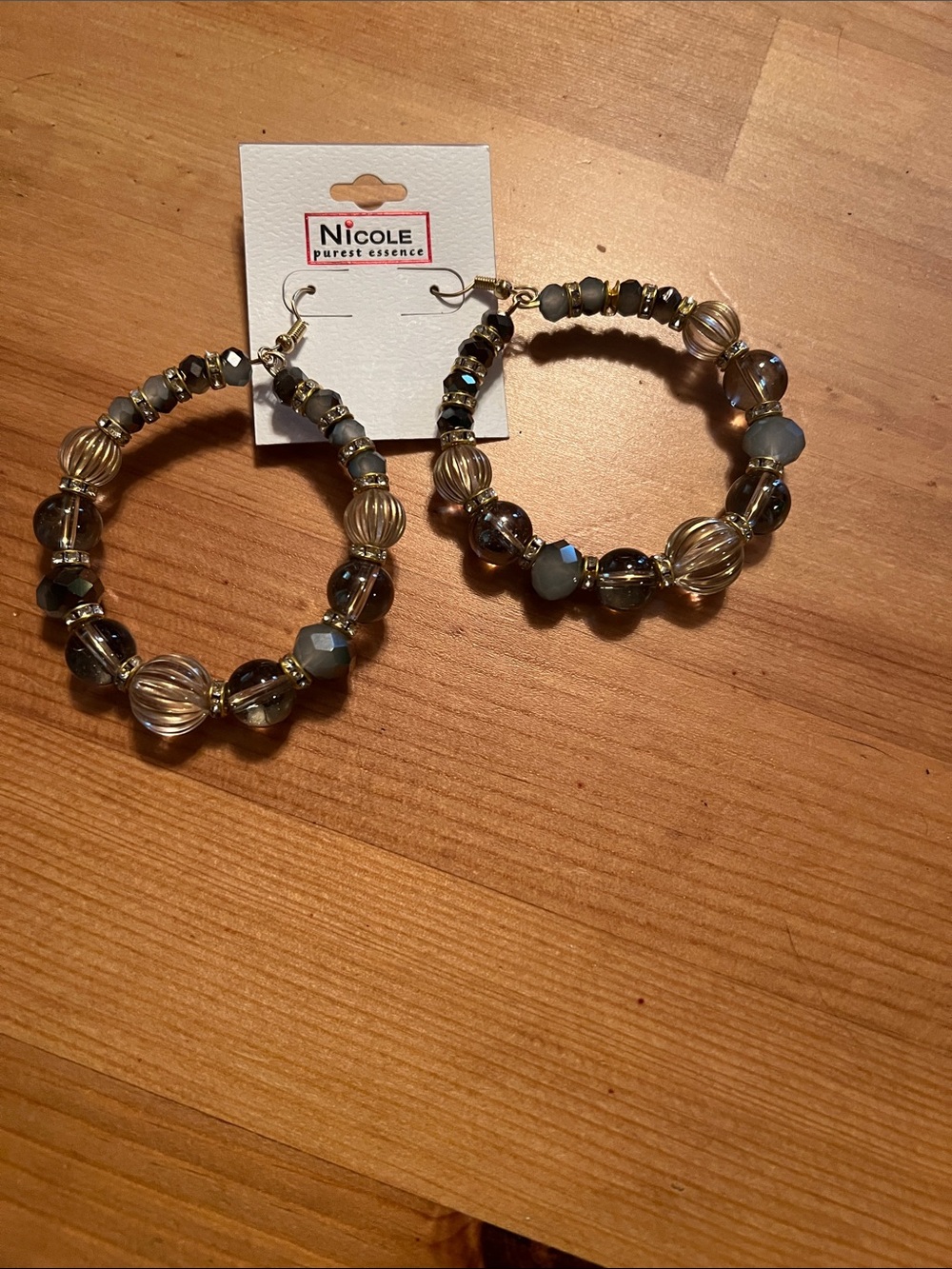 Nicole Gold and Gray Beaded Hoop Earrings with Faceted Accents